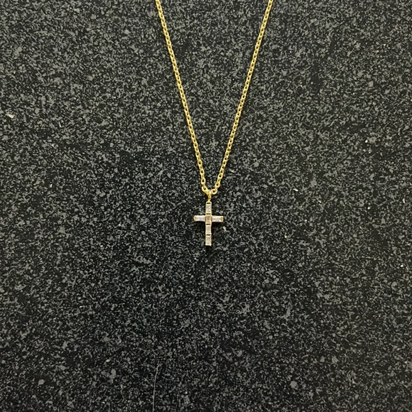 Women Baguette Crystal Gold Finish Cross 17 inches Necklace - Picture 3 of 4